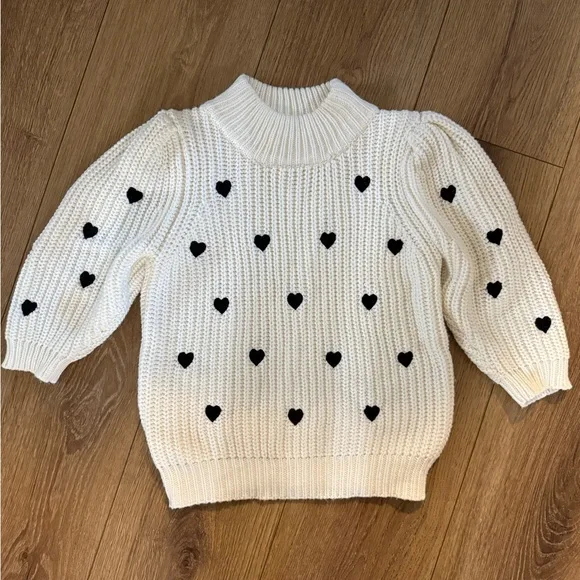 Anthropologie Maeve White Sweater with Black Heart Accents - Picture 1 of 2
